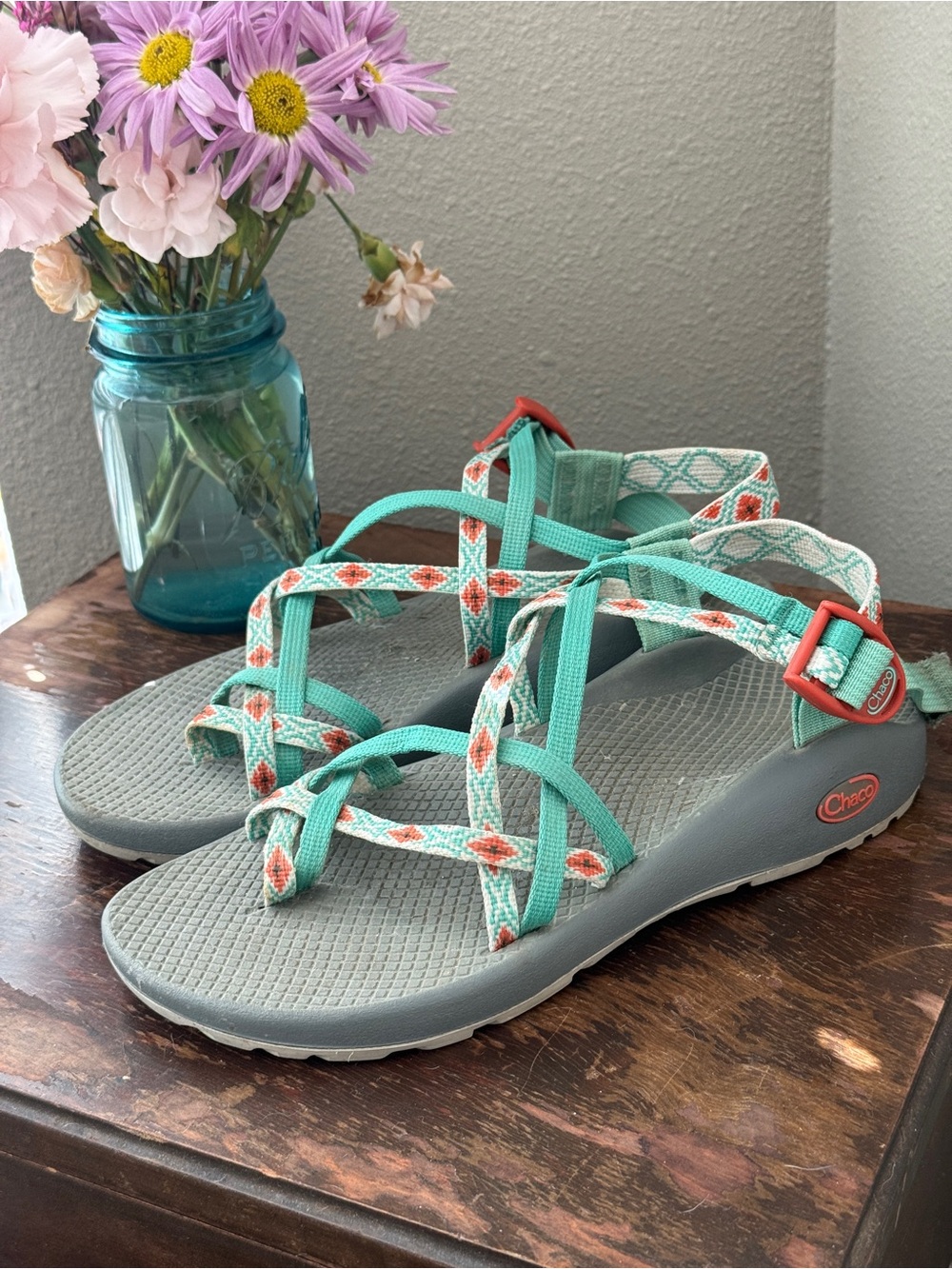 Chaco Women's Sz 9 ZX/2 Classic Sandals Desert Mosaic Teal Orange Gray Strappy